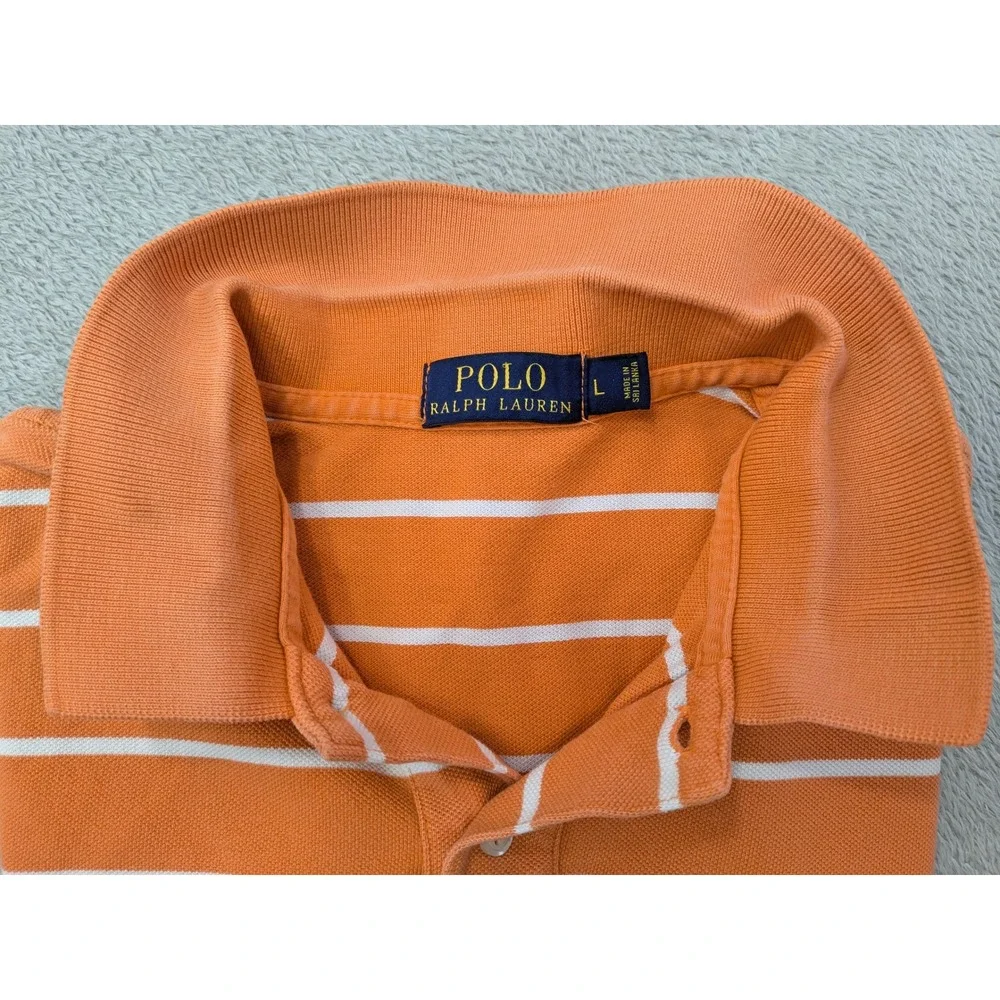 Polo Ralph Lauren Men's Size Large Orange White Stripe Classic Fit Polo Shirt